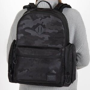 Brand New Eddie Bauer Valley Backpack Mens Diaper Bag Black Camo Changing Pad